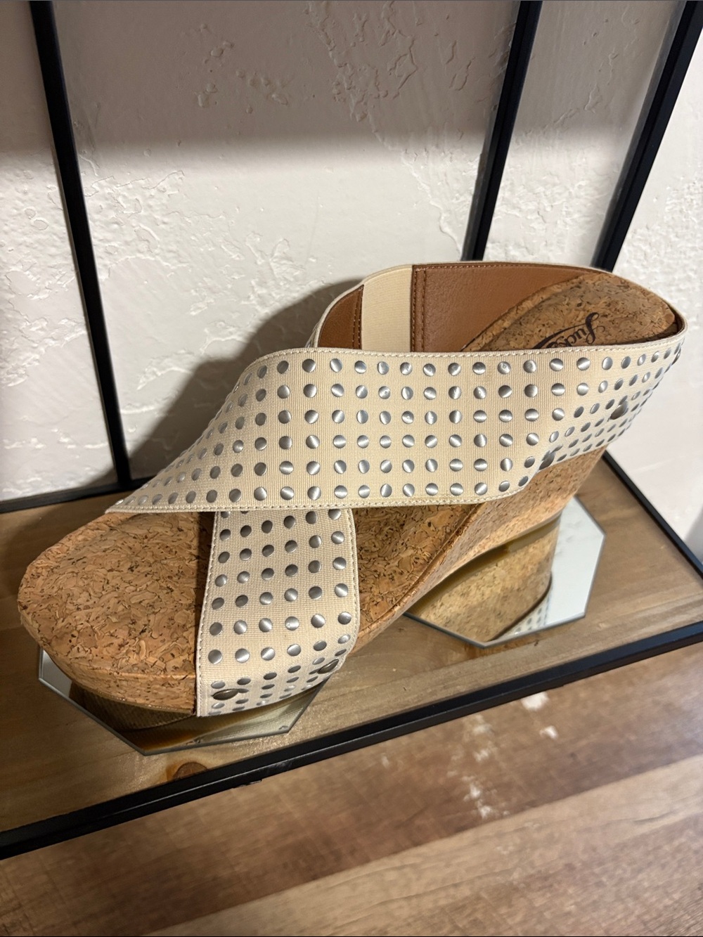 Lucky Brand Cream Studded Cork Wedge Sandals